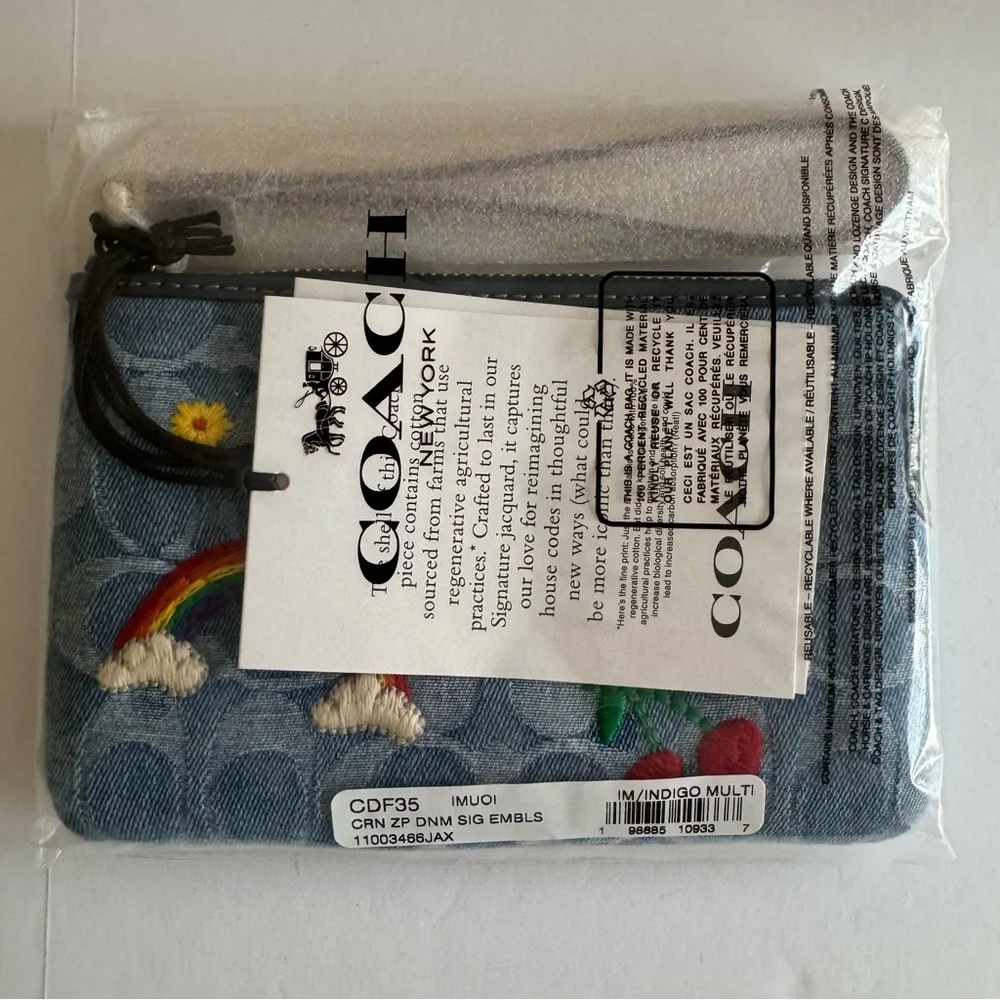 Coach CDF35 Corner Zip Wristlet Signature Denim Rainbow Indigo Multi NWT - Picture 4 of 16